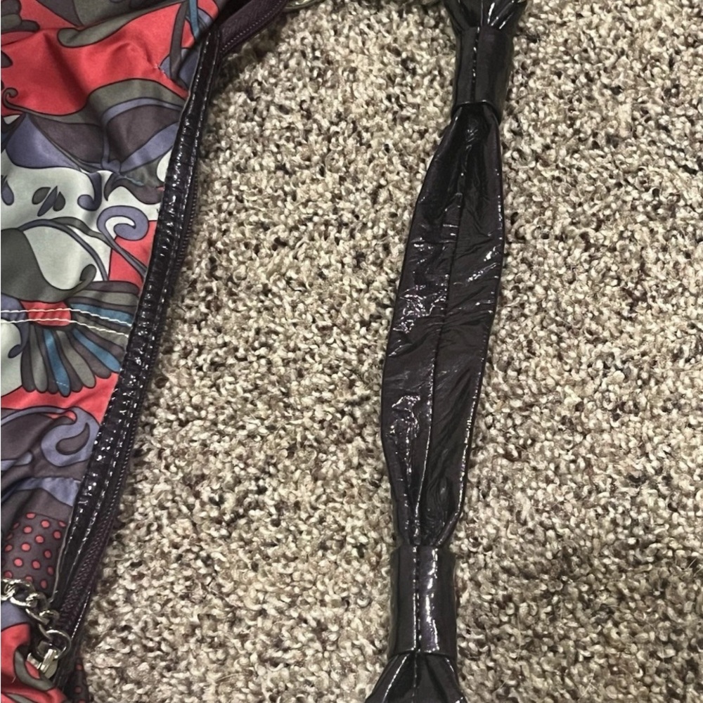 Kathy Van Zeeland Y2K Hobo Boho Red Black Purple Floral Fabric Gem Accents Bag - Picture 8 of 10